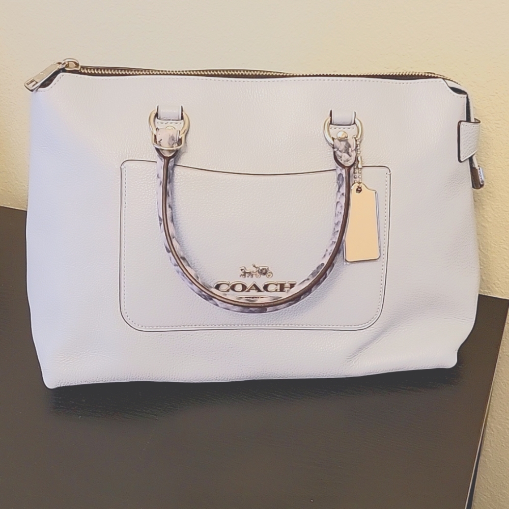 Coach Light Blue Zip Top Satchel with Python Handles